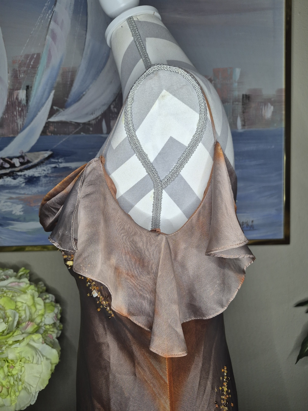 Satin High-Low Slip Dress in Rust and Taupe by Miss Ravesky - Picture 5 of 9